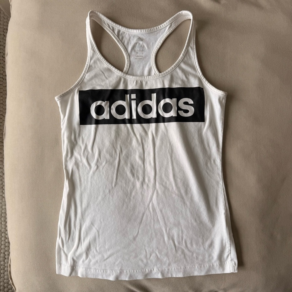 adidas White Tank with Black Logo Panel